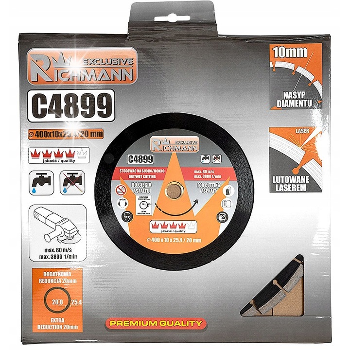 Disc diamantat pentru asfalt, RICHMANN, 400x25,4mm, argintiu