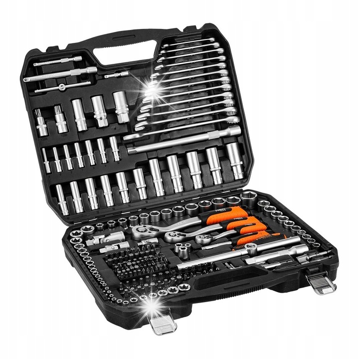 Set chei 220 elemente NEO TOOLS 1/2", 3/8", 1/4", 12 chei, 72 dinti