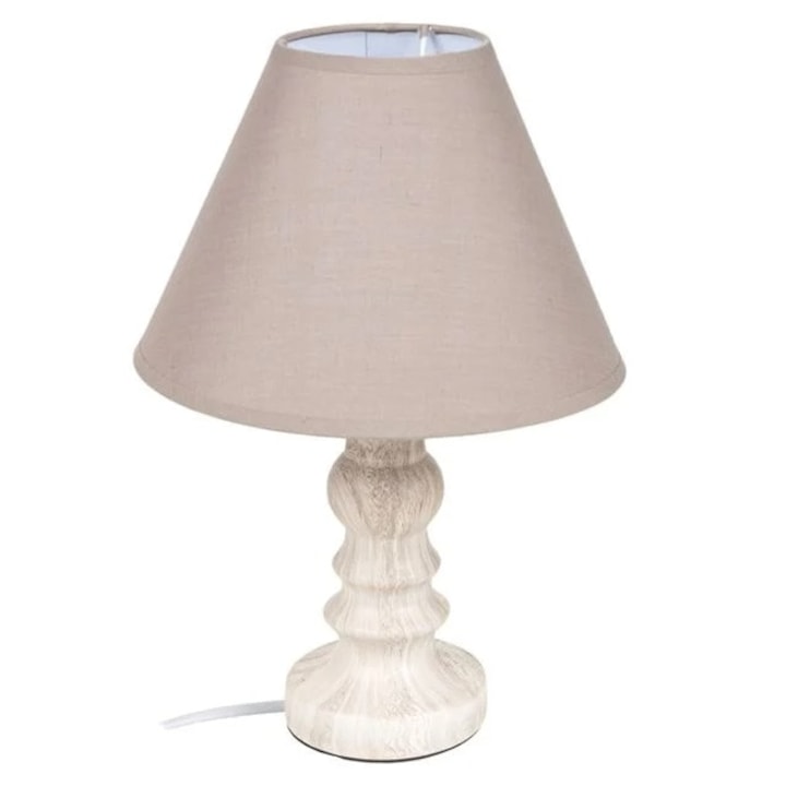 Veioza AB HOMES, Wood, ceramica si textil, culoare crem/bej, design natural cu aspect de lemn – ideala pentru noptiera sau living