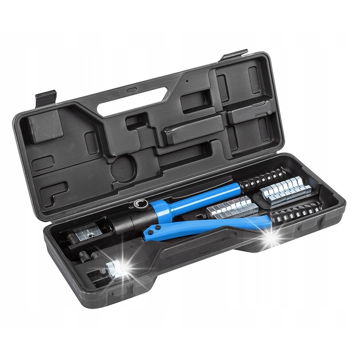 Cleste hidraulic pentru cabluri, Hoegert Technik, 16-300mm, 11 matrite, 100kN, negru/albastru