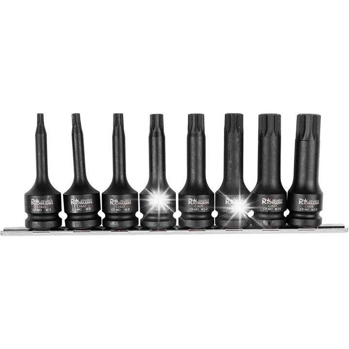 Set 8 chei tubulare SPLINE 1/2", RICHMANN, dimensiuni M5-M18, lungime 78mm, organizator inclus