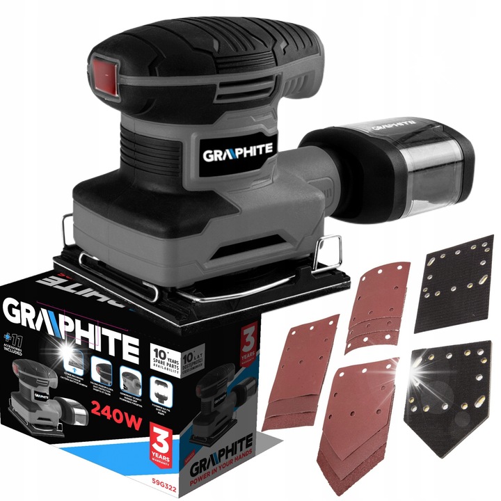 Slefuitor oscilatie 240W, Graphite, 110x100mm, 3 stope, 9 servetele, sistem de colectare praf