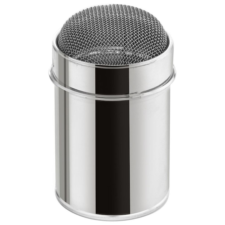 Recipient Cu Dozator, Orion, 180 ml, 10x10.5x10 cm, Otel Inoxidabil, Sita Densa, Destinat Pentru Zahar Pudra Si Condimente, Argintiu