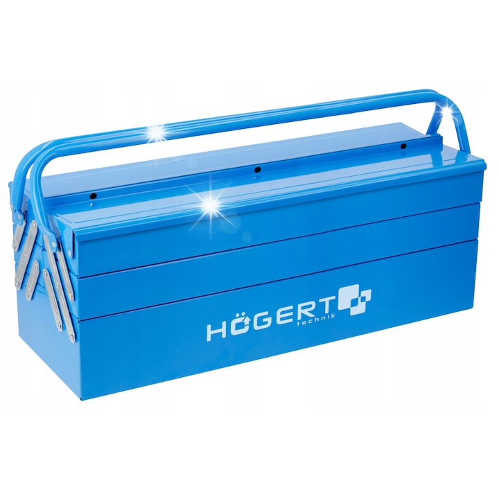 Hogert szerszámos fém doboz 21", 5 rekeszes, 50 kg, 530x205x200mm, kék