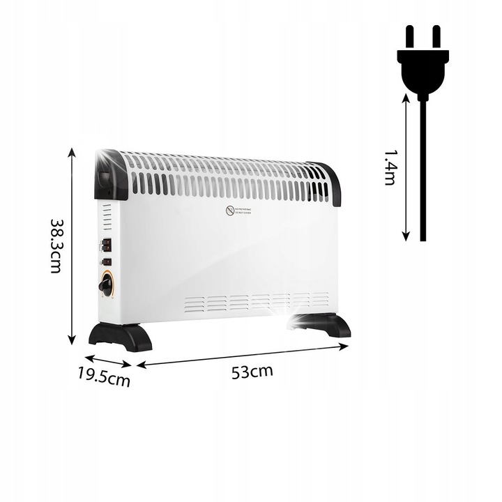 Convector electric, NEO TOOLS, 2000W, termostat, 3 trepte, turbo, 90-155, 1.4m, argintiu