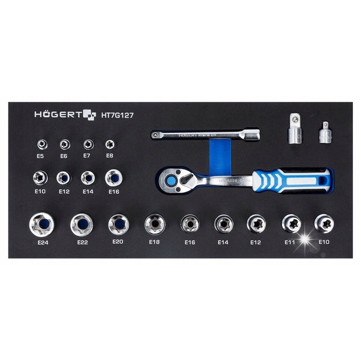Set 22 chei tubulare, Hogert, 3/8", crom-vanadiu, negru/argintiu