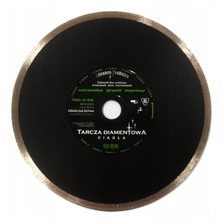Folyamatos gyémánttárcsa 230mm, Guide Technik, 22,23mm, 7mm, 2,2mm