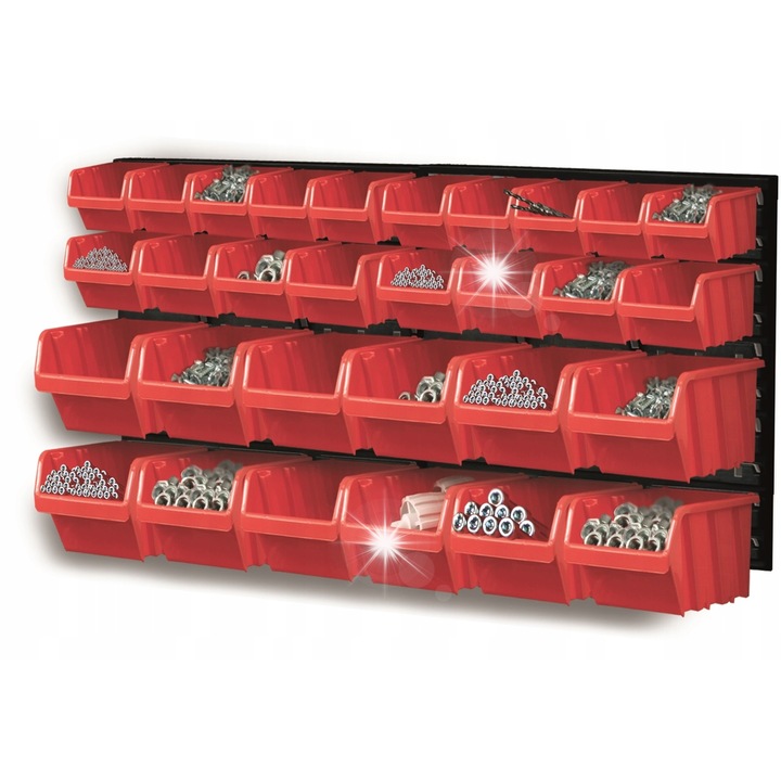 Prosperplast 30 db-os tárolóedény készlet, 10x NP4 12x8x6cm, 8x NP6 16x10x7cm, 12x NP8 20x12x9cm, 2x munkaasztal 40x40cm