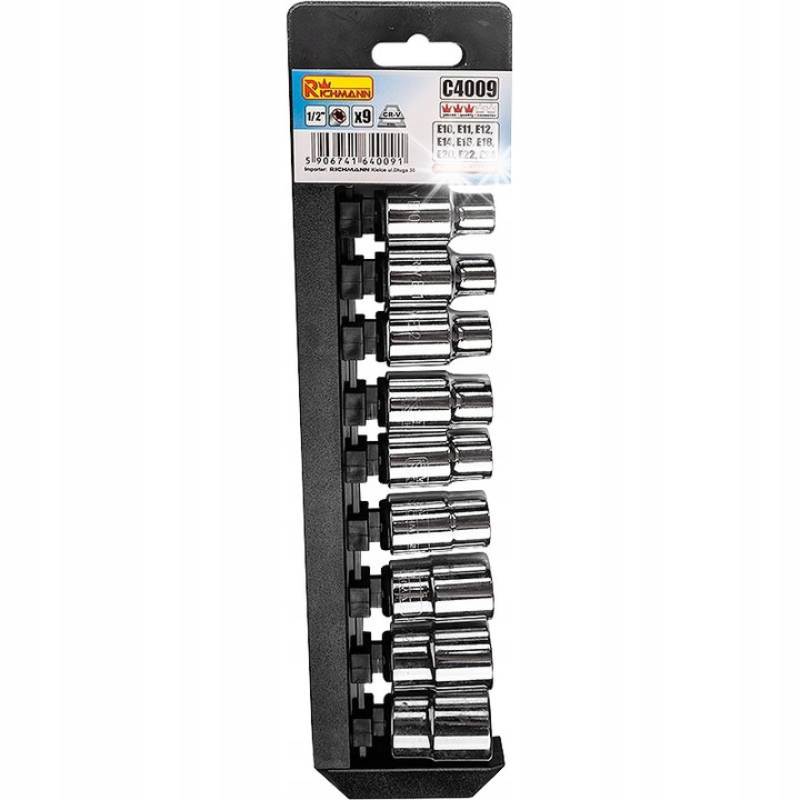 Set 9 chei tubulare TORX 1/2'', Richmann, E10-E24, din otel Cr-V