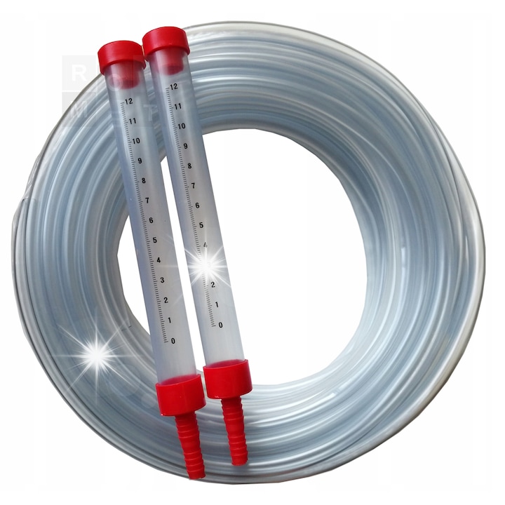 Nivela cu furtun, RICHMANN, 25m, PVC, transparent/rosu