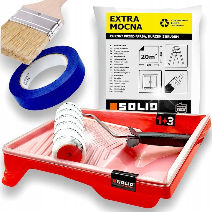 Set unelte de vopsit SOLID, 25cm, 3 accesorii, multicolor