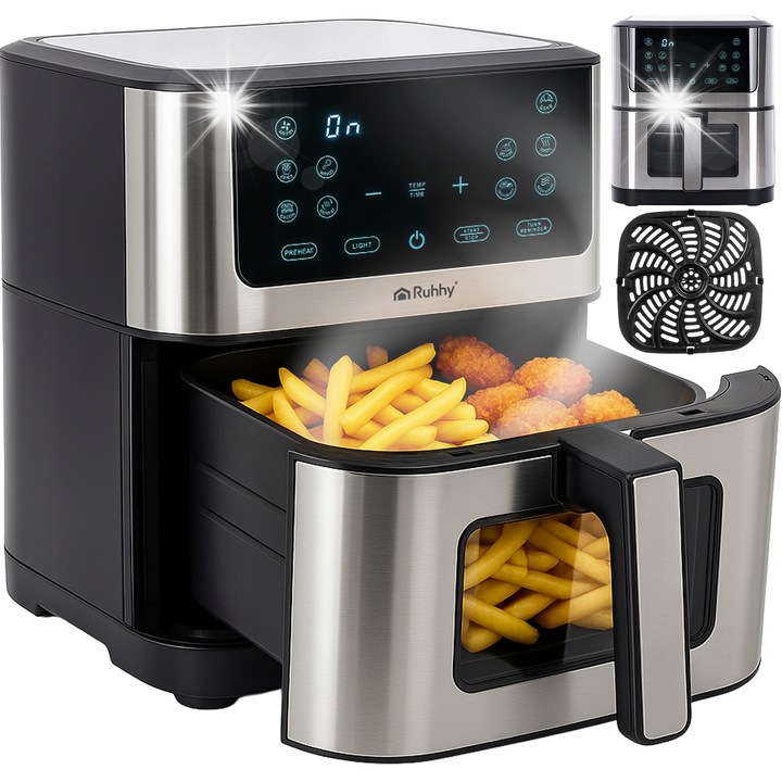 Forrólevegős fritőz, RUHHY, 8L, fekete ezüst részletekkel, 10 automata program