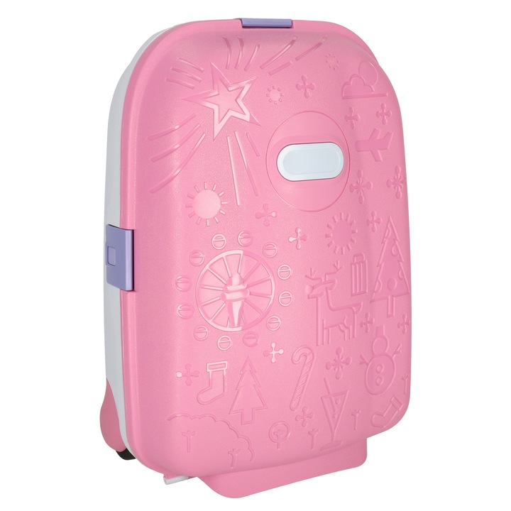 Rózsaszín gyerek bőrönd, Ikonka, 43x30x19cm, matricaszettel