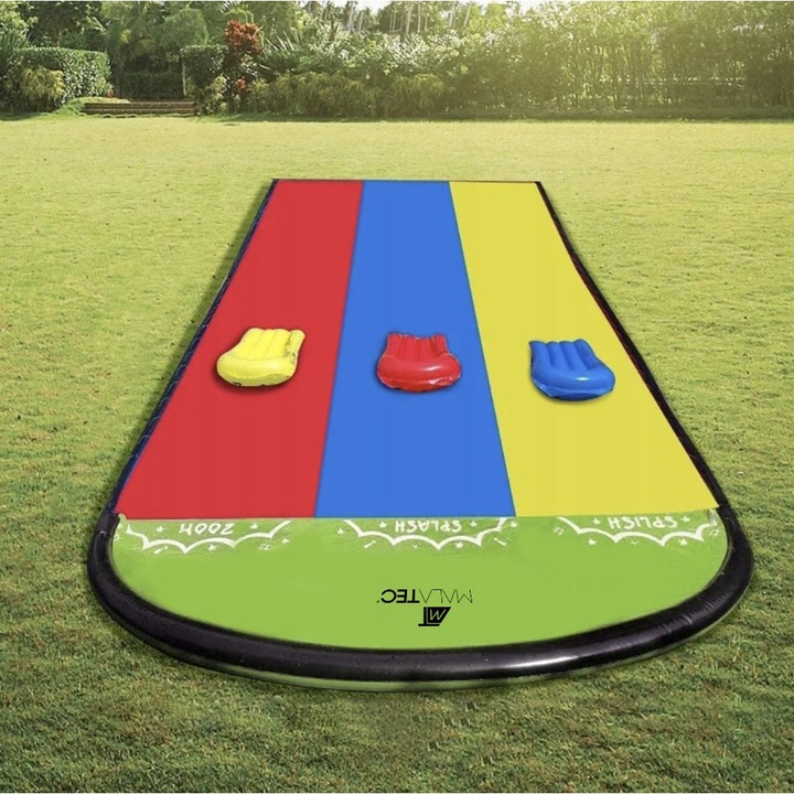 Tobogan de apa copii Gotel, cu 3 piste, fantana, 3 placi, 475x202cm