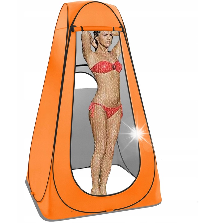 Cort portabil, cabina de schimbat pentru camping, portocaliu/negru, 125x125cm, inaltime 185cm, set complet cu accesorii