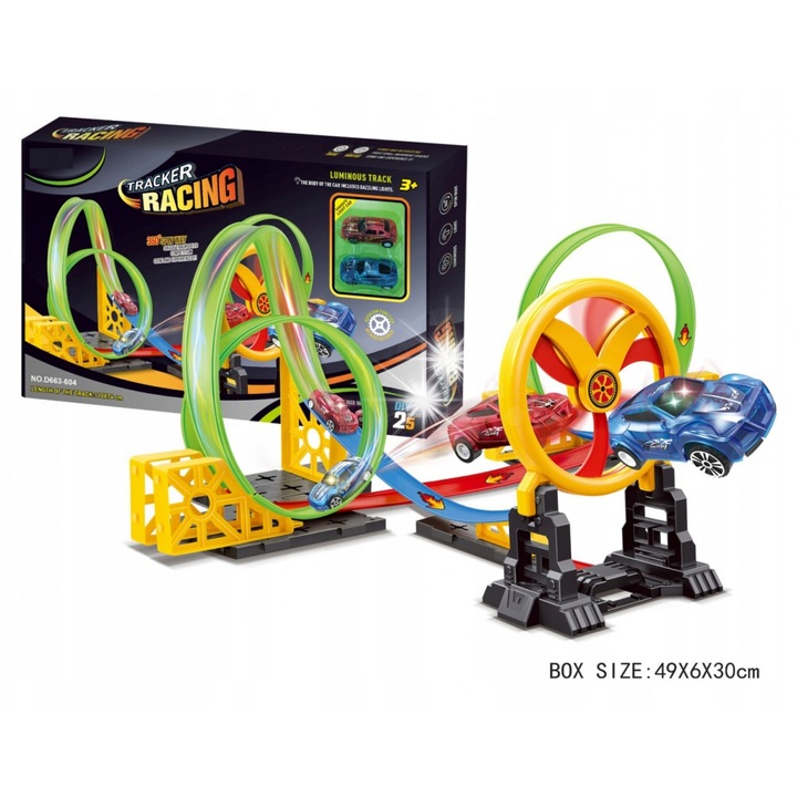 Set circuit auto Ramiz, 2 masinute, 3 bucle, 122x77x32cm