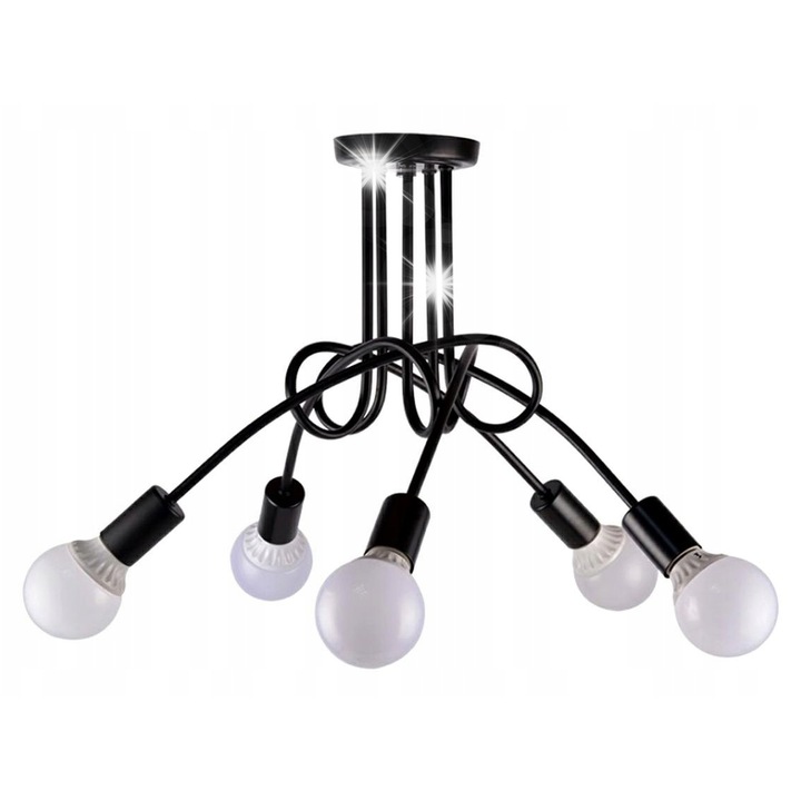 Полилей с 5 осветителни точки, Aptel, Метал, Черен, 34x65см