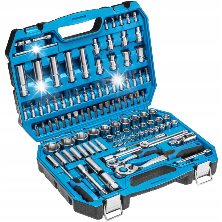 Set unelte Hoegert HT1R432, 112 piese, din otel CrV, 1/4" si 1/2"