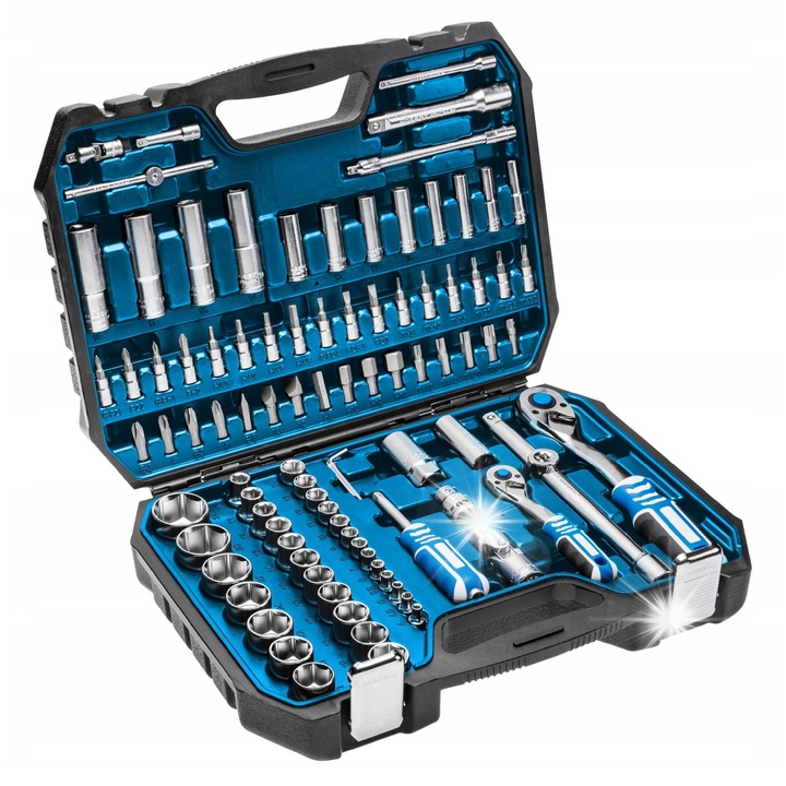 Set unelte 95 piese 1/4'' 1/2'' Hoegert Technik, diverse capete, prindere tip T, lungimi variate