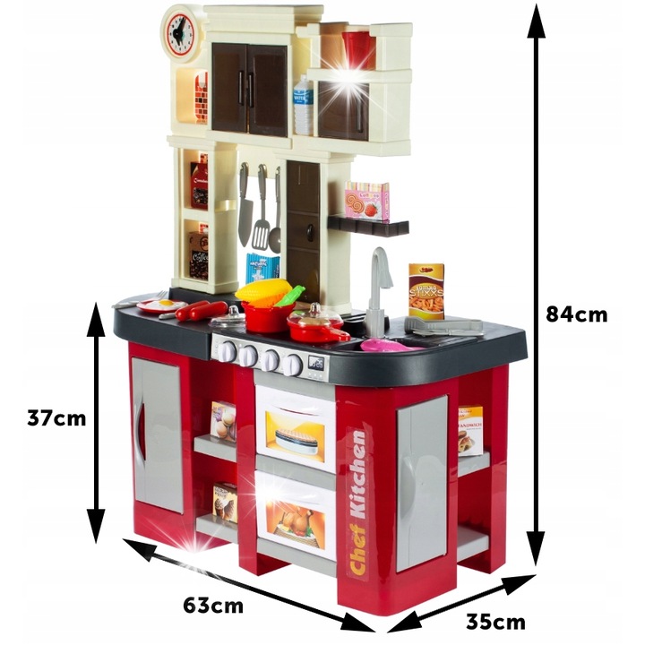 Bucatarie interactiva pentru copii Stator, cu accesorii, cu apa curenta, 2 cuptoare, 84x63x37cm