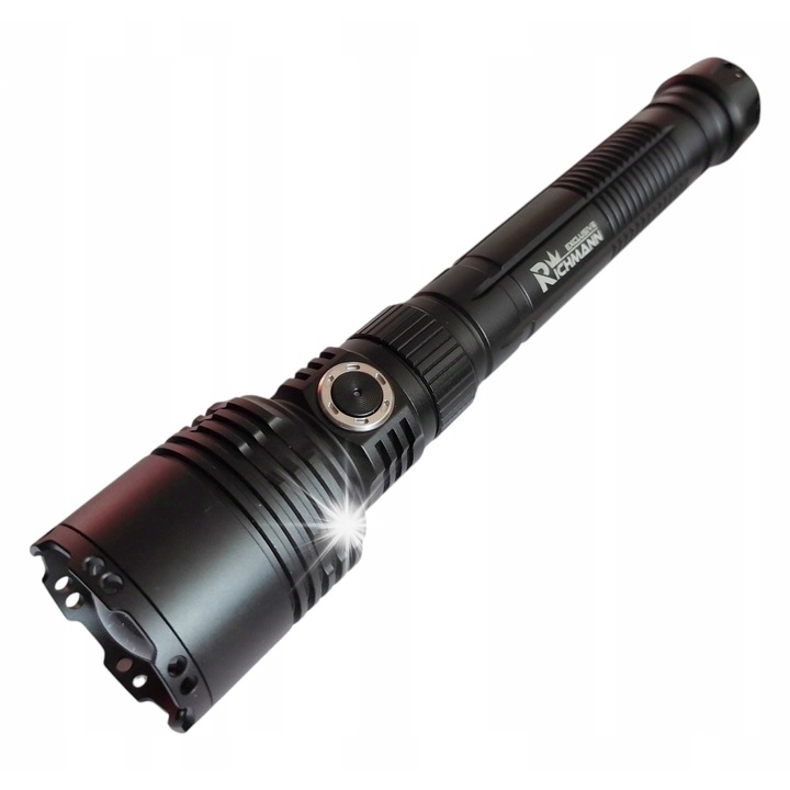 Lanterna USB 10W 1200 lm cu zoom, aluminiu, neagra, 10 000 mAh