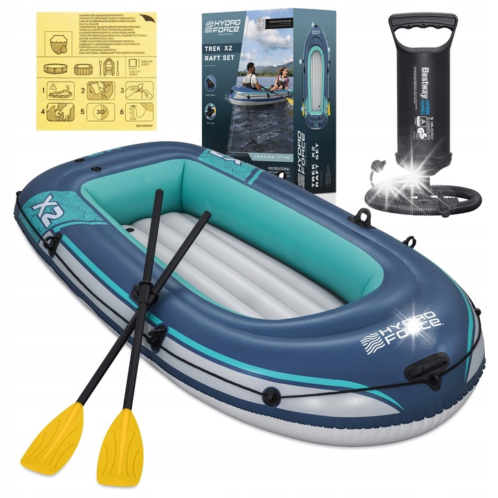 Barca gonflabila Bestway 61153, 232x118cm, 2 adulti + 1 copil, set complet cu vasle si pompa