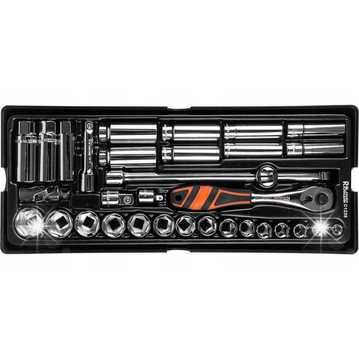 Set 26 chei tubulare 3/8", Richmann, 385x150mm, argintiu/negru