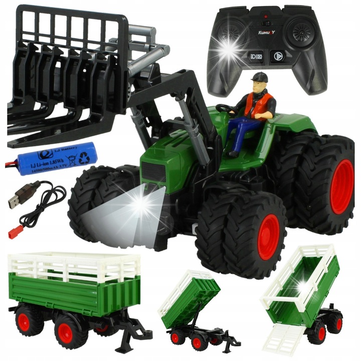 Трактор с дистанционно управление Stator, комплект с ремарке и мотокар, 1:24, 59 см, многоцветен