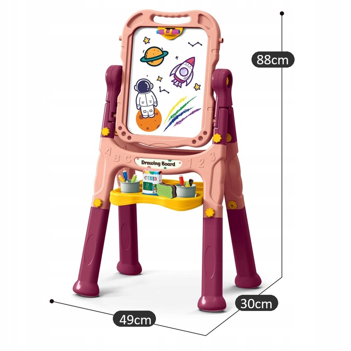 Tabla magnetica si de creta 2 in 1 Stator, set cu 48 de accesorii, alb-negru, inaltime reglabila 66-88cm