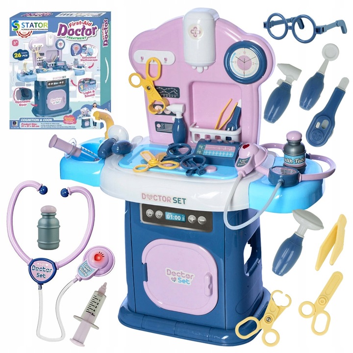 Set joaca doctor, Stator, 26 elemente, efecte sonore si luminoase, 60x51x21cm