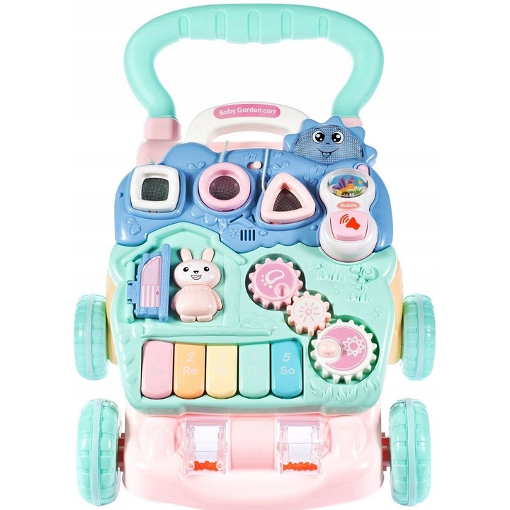 Interaktív járássegítő zongorával, Stator, oktatási panellel, 4 kerék, 47x42x45cm