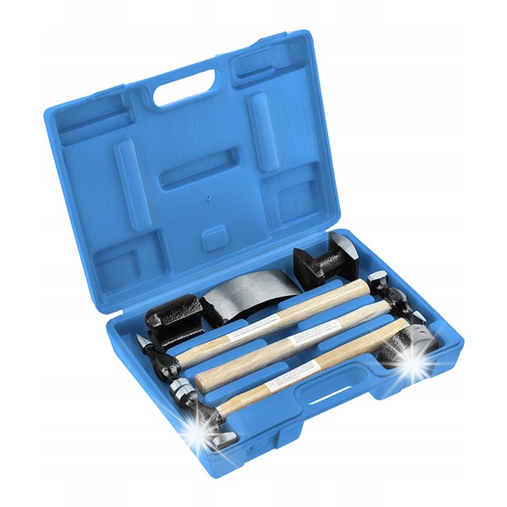 Set de ciocane si tablarie blacari 7 piese, Hoegert, diverse forme, in valiza