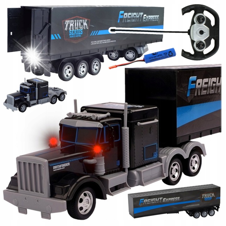 Camion R/C cu remorca Freight Express, 60x10x14cm, LED multicolor, set complet