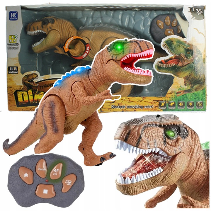 Dinozaur T-REX RC, Stator, cu efecte sonore si lumini LED, 44x16x23cm, cu telecomanda