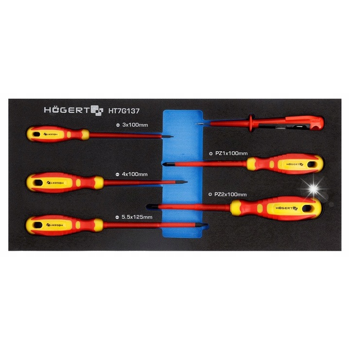 Set scule Hogert Technik, 6 piese, surubelnite electrice 1000V, proba electrica, tester