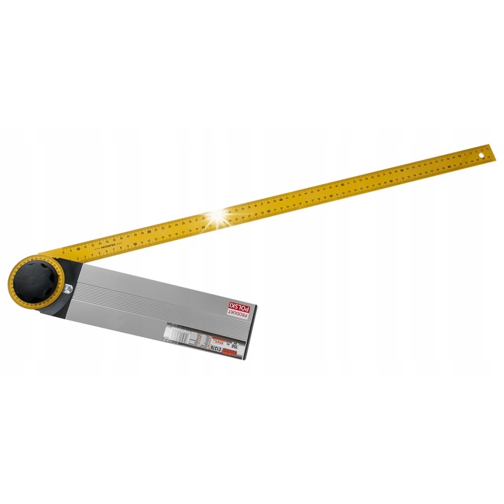 Állítható derékszög, Richmann, 750 mm, alumínium, 0-90 fok, ezüst/sárga