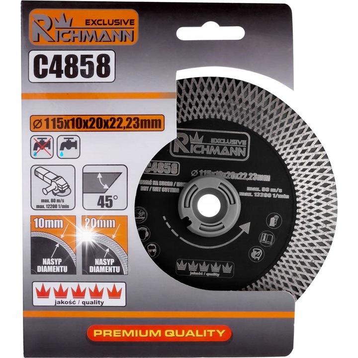 Tarcza diamantata pentru taiere, RICHMANN EXCLUSIVE, 115x2mm, pentru ceramica si gresie, taiere umeda/uscata