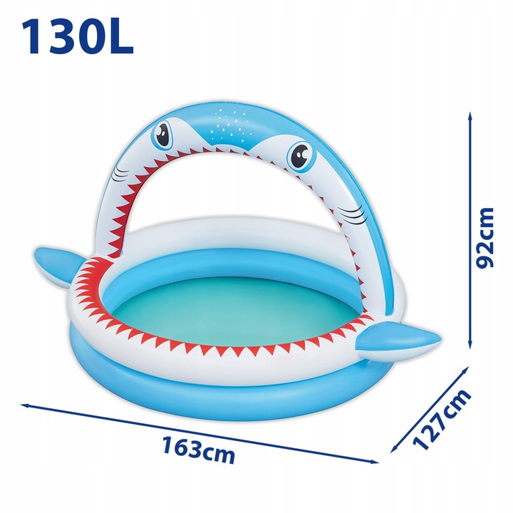 Bestway 53157 gyermekmedence, cápa design, 130L, 163x127x92cm