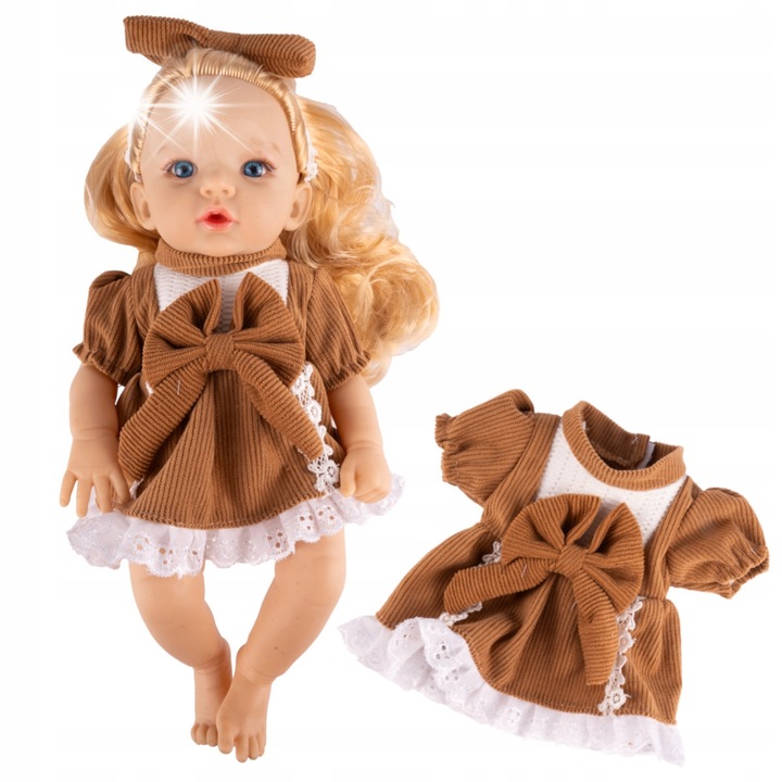 Lala Bobas Oliwia, 32cm, cu rochie si opasa, miscatoare, siguranta pentru copii 3+