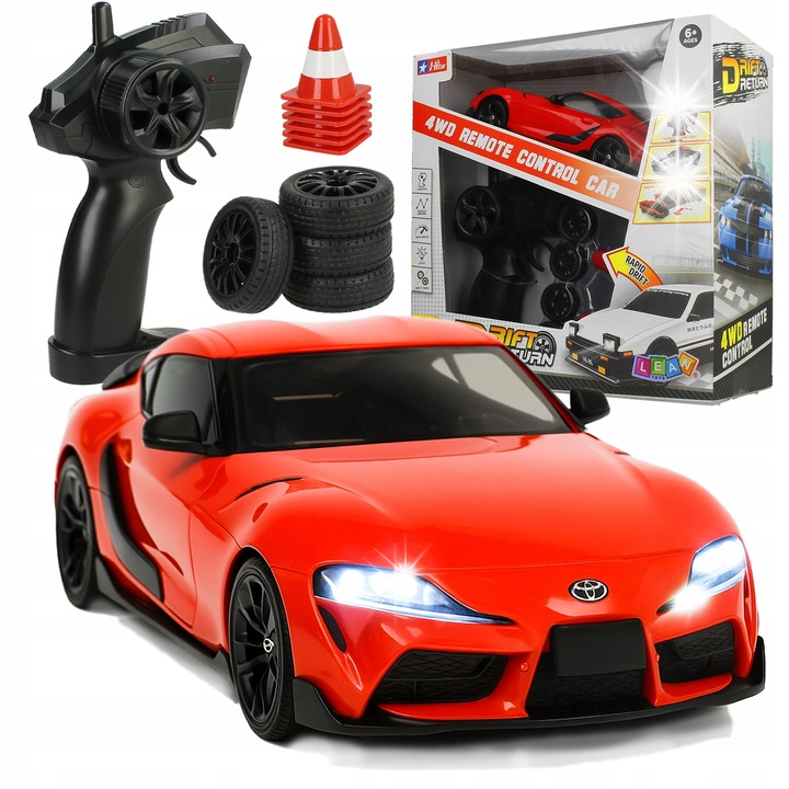 Masina RC Drift 1:24 Stator, 4WD, viteza 15km/h, dimensiuni 19,5x8,5x5,5cm, set cu 6 pacholki