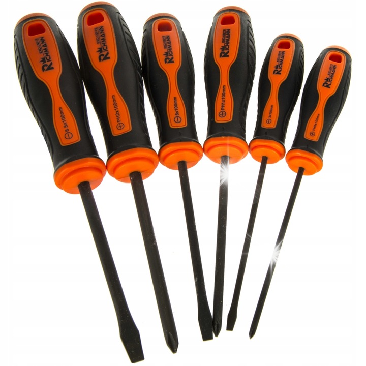 Csavarhúzó készlet, 6 darabos, S2, csúszásmentes, többszínű