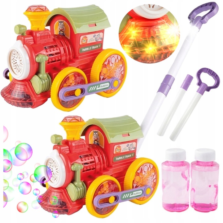 Buborékfújó vonat, Stator, LED világítással és hangokkal, 52x47x18cm, 2 üveg folyadékkal