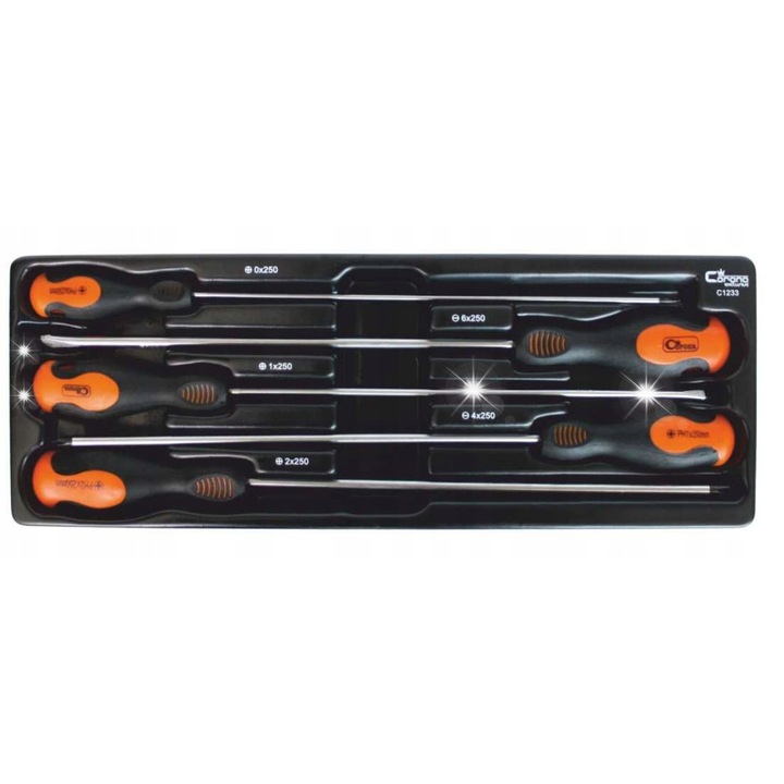 5 darabos hosszú csavarhúzó készlet, RICHMANN, Cr-Mo, csúszásmentes, 385x150mm