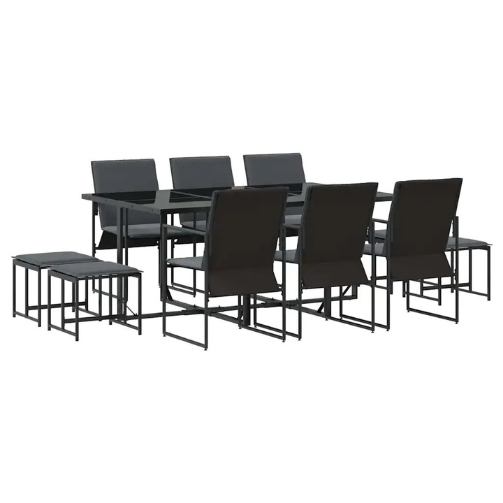 Set de masa vidaXL, pentru gradina, 11 pcs, Negru Otel