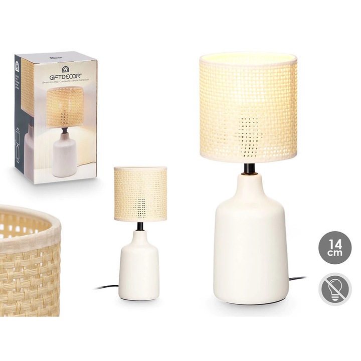 Lampa de masa ceramica GiftDecor Rotund inalt, alb-galbui, E27, 60W, 34 cm, alba, design modern