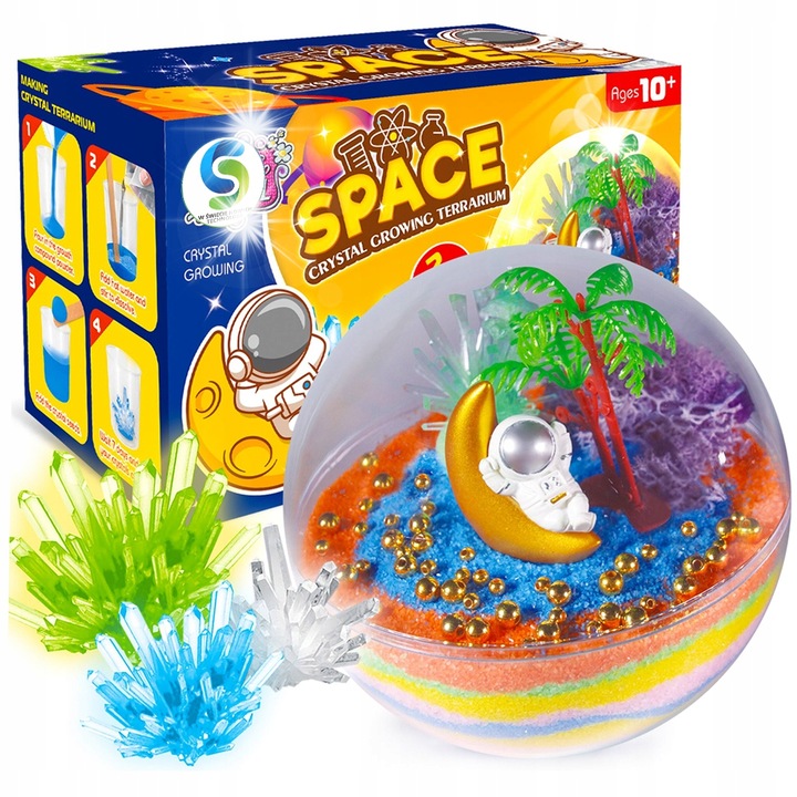 Set educativ de cultivare a cristalelor, Stator, lampa LED, figura de cosmonaut, 12x11.5cm, 10+ ani