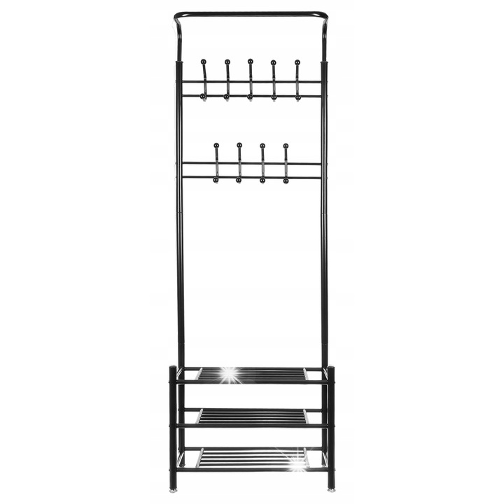 Cuier de podea Ruhhy cu 3 polite, 18 carlige, 192x29x65cm, metalic