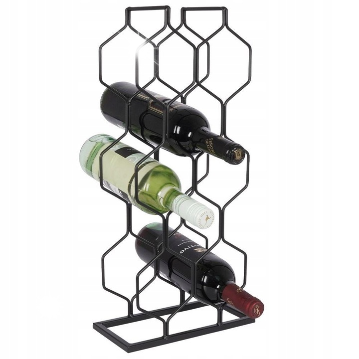 Suport pentru vin Vilde, metal, negru, 23x11x48cm, stabil, pentru 8 sticle
