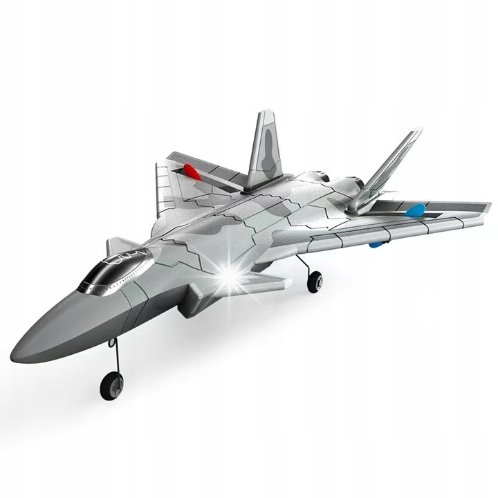 Avion zburator cu telecomanda, click4TOYS, model J-20, 2 motoare, iluminare LED, dimensiuni 34x26x12cm, set complet.