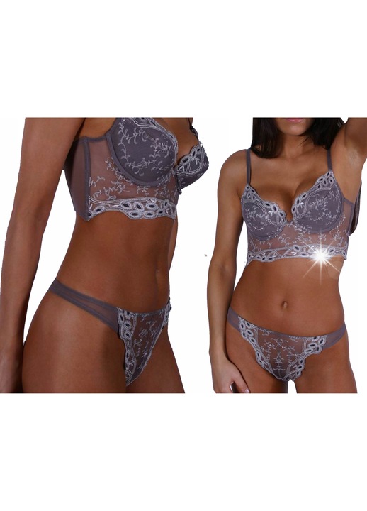 Szexi szett, Lupoline, virágmintás csipkével, szürke, 75C EU